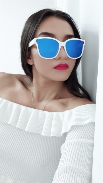 Lentes estilo Dior blanco armazón plástico espejo azul L6817
