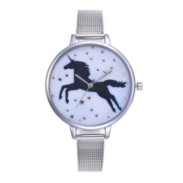 Reloj plata extensible delgado metal unicornio con estrellas R2543