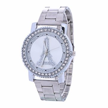Reloj plata Torre con diamantes extensible de metal R2558