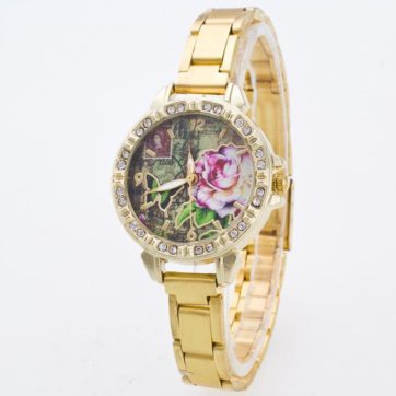 Reloj dorado rosa y mariposa diamantes extensible delgado metal R2580