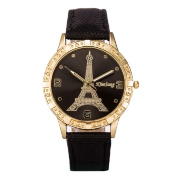 Reloj negro extensible piel sintética Torre Eiffel dorada R2584