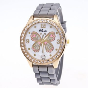 Reloj gris extensible caucho mariposa con diamantes R2585