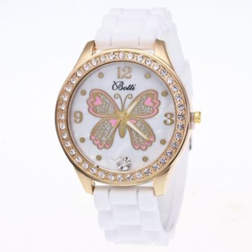 Reloj blanco extensible caucho mariposa con diamantes R2586