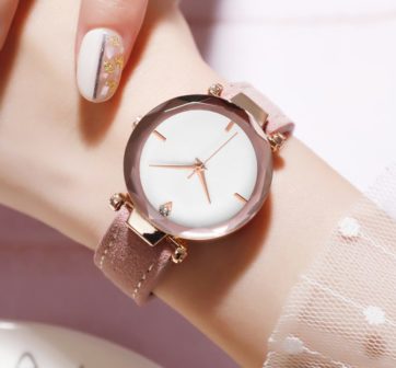 Reloj rosa extensible piel sintética delgado diamante elegante R2601