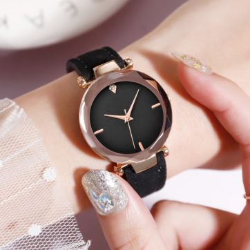 Reloj negro extensible piel sintética diamante elegante R2602