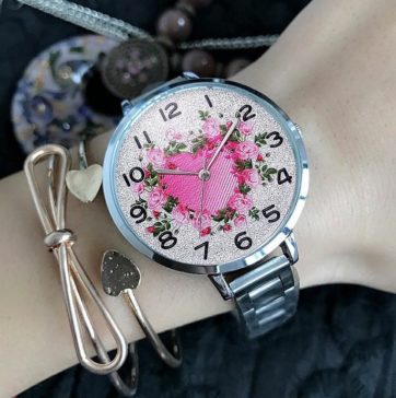Reloj Plata Extensible Metal Corazón de Flores R2675